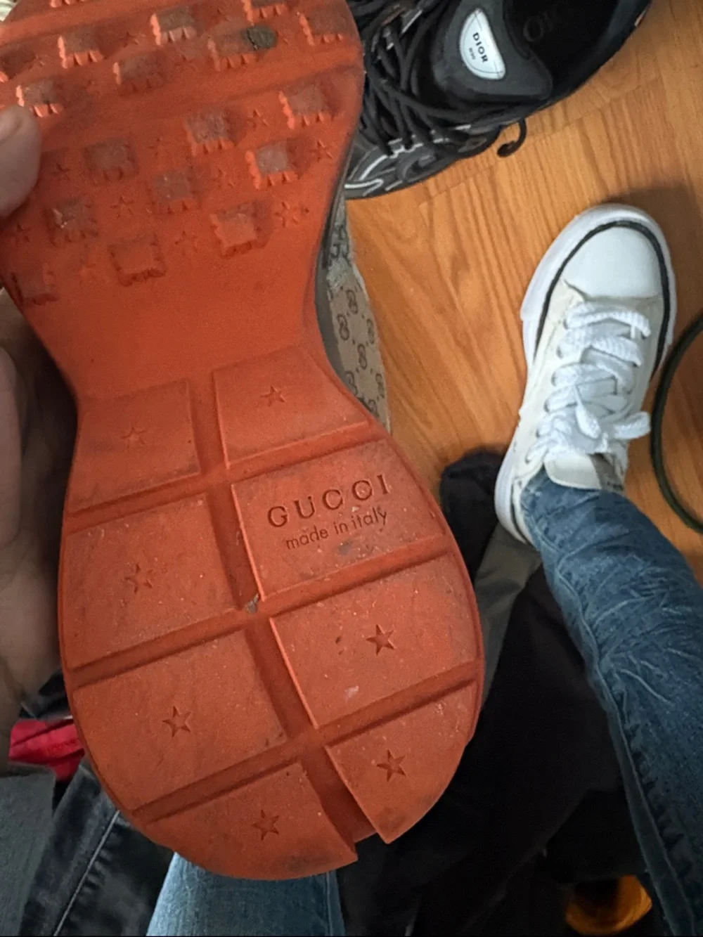 Gucci Chunky GG Sneaker in Beige, Burgundy, Gray and Orange Trim - Picture 4 of 5